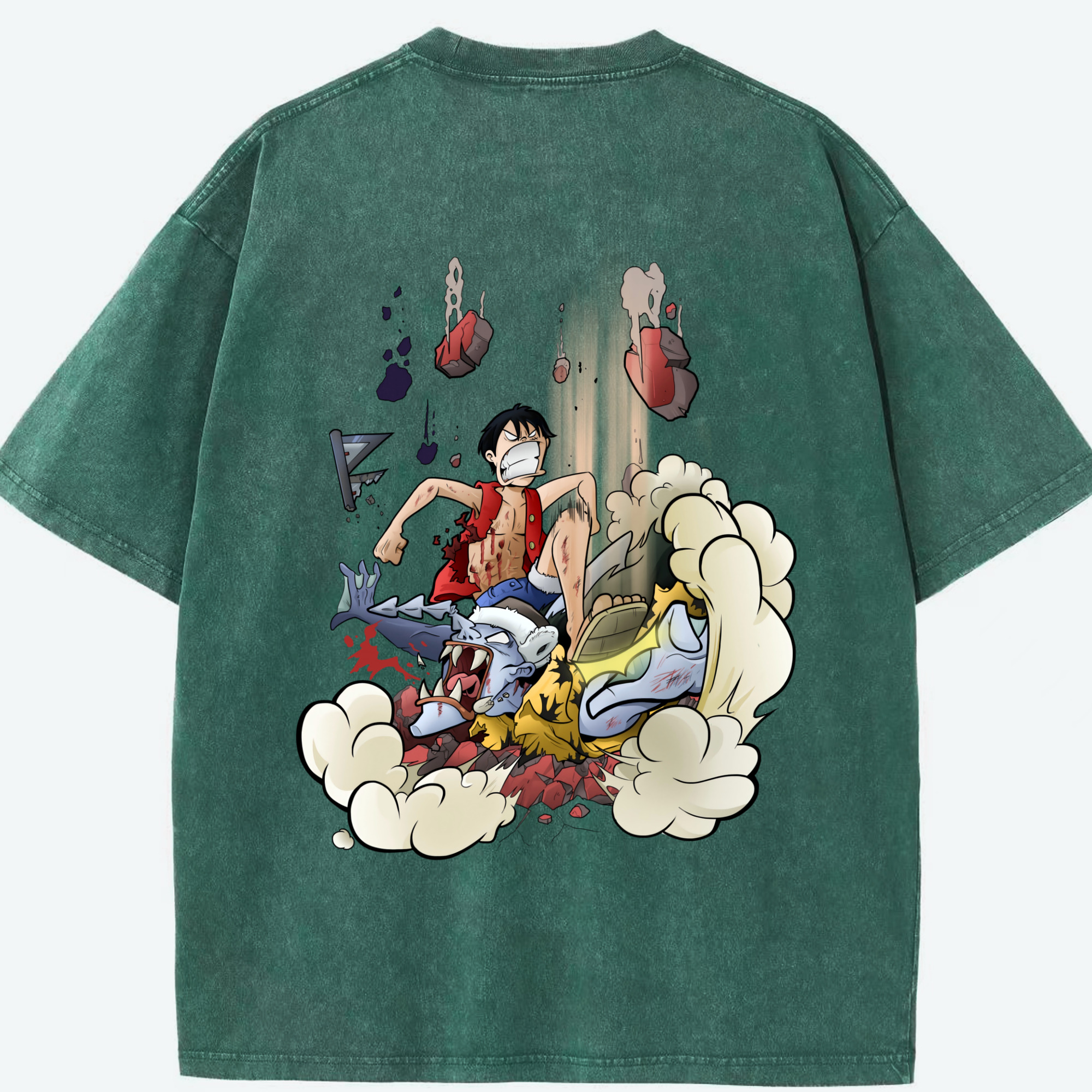 ワンピース モンキー・D・ルフィ ONE PIECE Monkey D. Luffy 綿100% ヴィンテージ風 半袖Tシャツ（背面プリント）